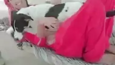 Filthy horny village school girl play with dog, desi sex video