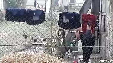 Village guy replenishes XXX collection with a Desi bathing outdoors