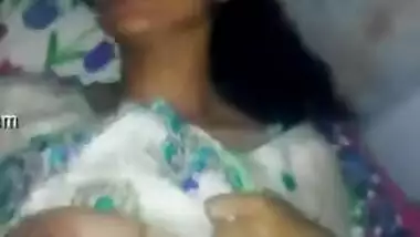 Indian fellow plays with GF's juicy XXX tits until she notices camera