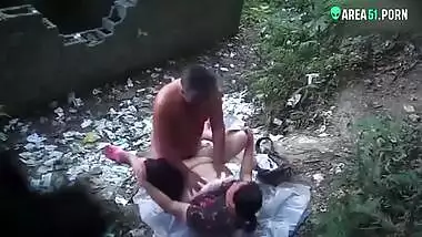 Mature aunty caught fucking with local guy outdoor In jungle, desi xxx mms