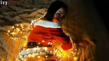 Christmas sexy santa gives a present: blowjob, footjob and cum on face