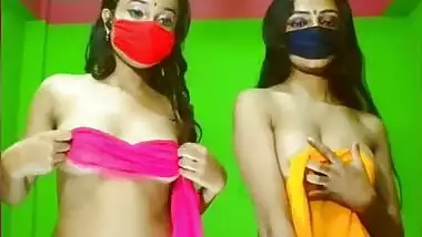 Hot Desi lesbians tease with their sexy nude bodies on live XXX show