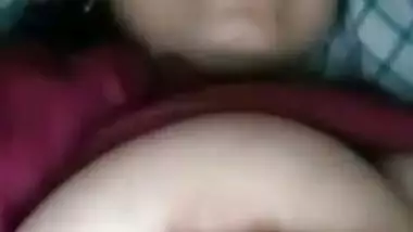 Beautiful girl showing her big round melons on VC