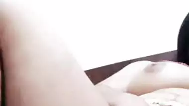 Cute girlfriend rubbing pussy and boobs show on video call