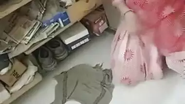 Maid showing big boobs and cleavage while cleaning
