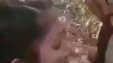 Lovely Desi XXX girl gives a hot blowjob outdoors till her boyfriend cum MMS