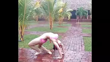 Desi outdoor gymnastics by desi girl Akshara in bikini