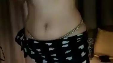 Desi wife with hidden XXX pussy in stockings reveals only sex boobs